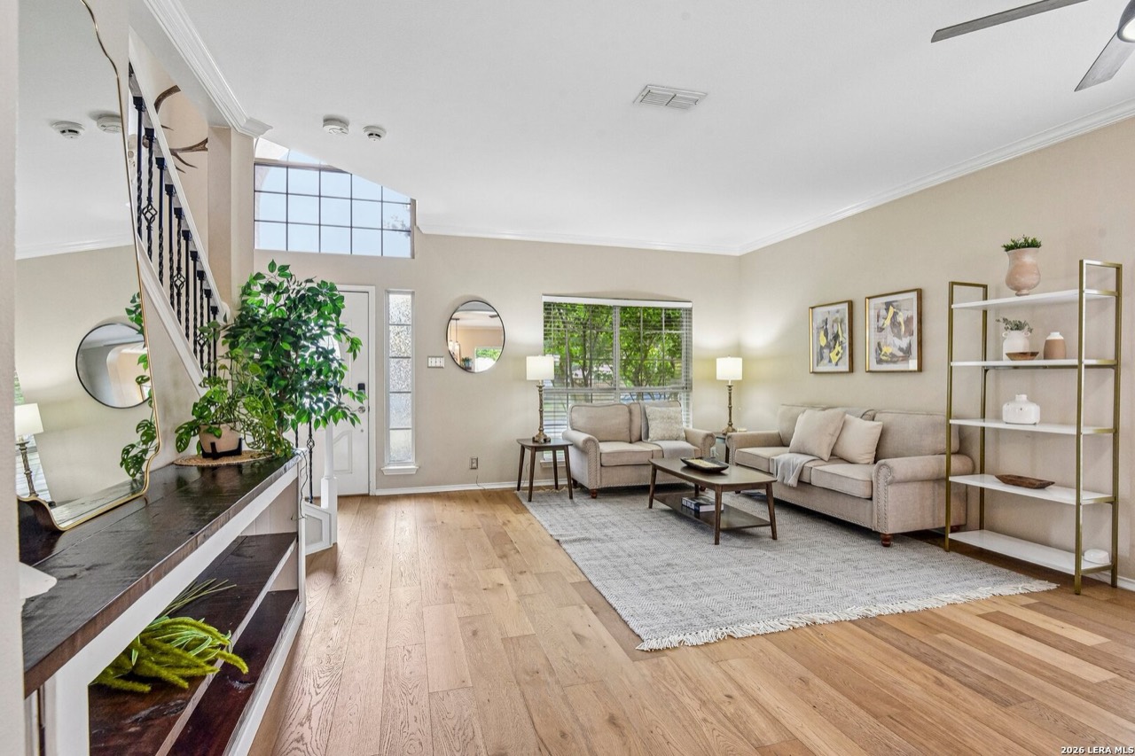 Staged living room and entry at 232 Cordero Dr